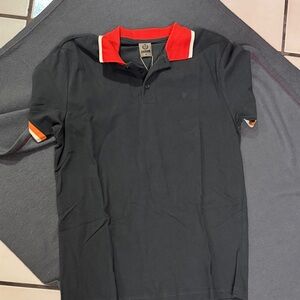 Dress Forum Black Polo with Red and Orange Accents